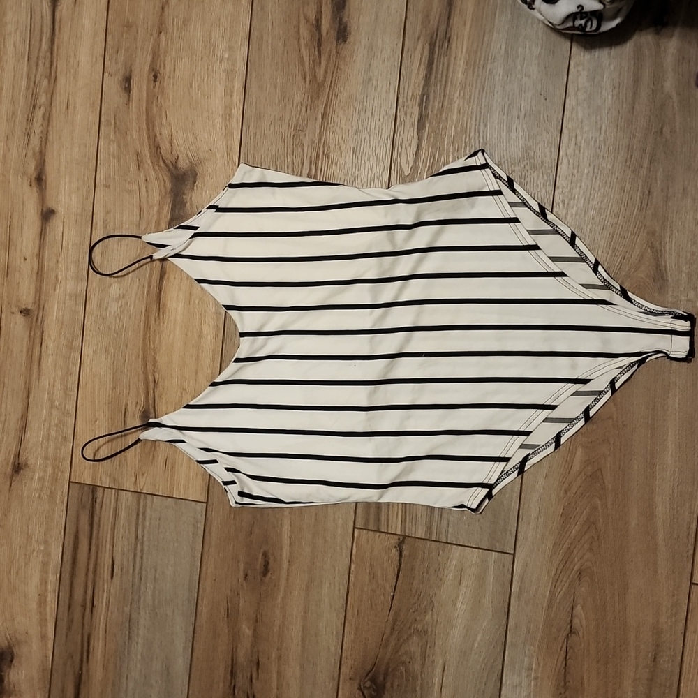 White and black striped bodysuit